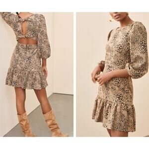 Anthropologie Maeve Knit Cut Out Bow Tie Leopard Animal Print Mini Flare Dress